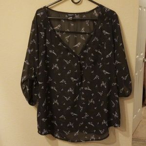 Torrid Sheer Bird Button-up Shirt